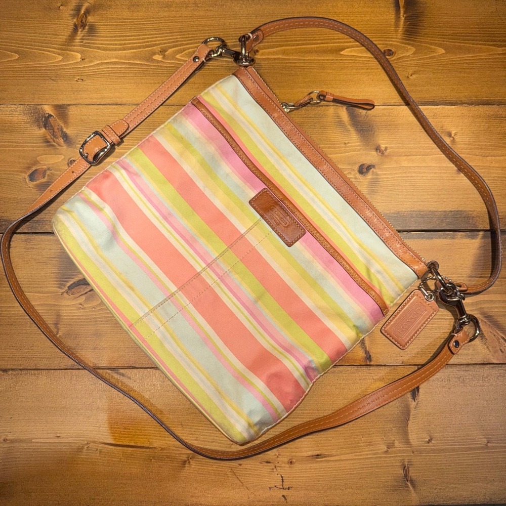 Coach Pastel Stripe Nylon Leather Crossbody Bag‎ Y2K Hangtag F13719 2009